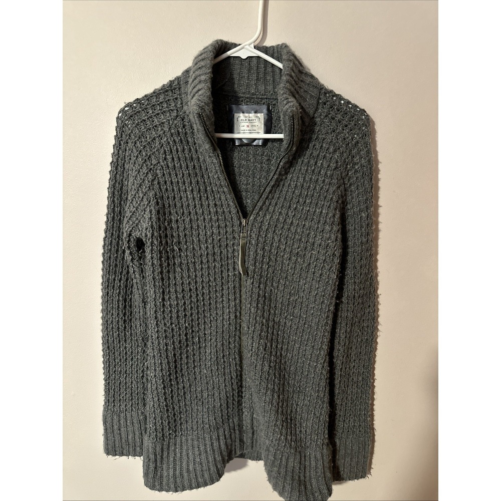 Vintage  Old Navy Sweater Womens Medium Gray Chunky Full Zip Casual‎ Hong Kong